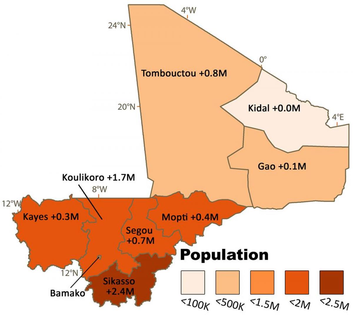 Mapa Mali populace