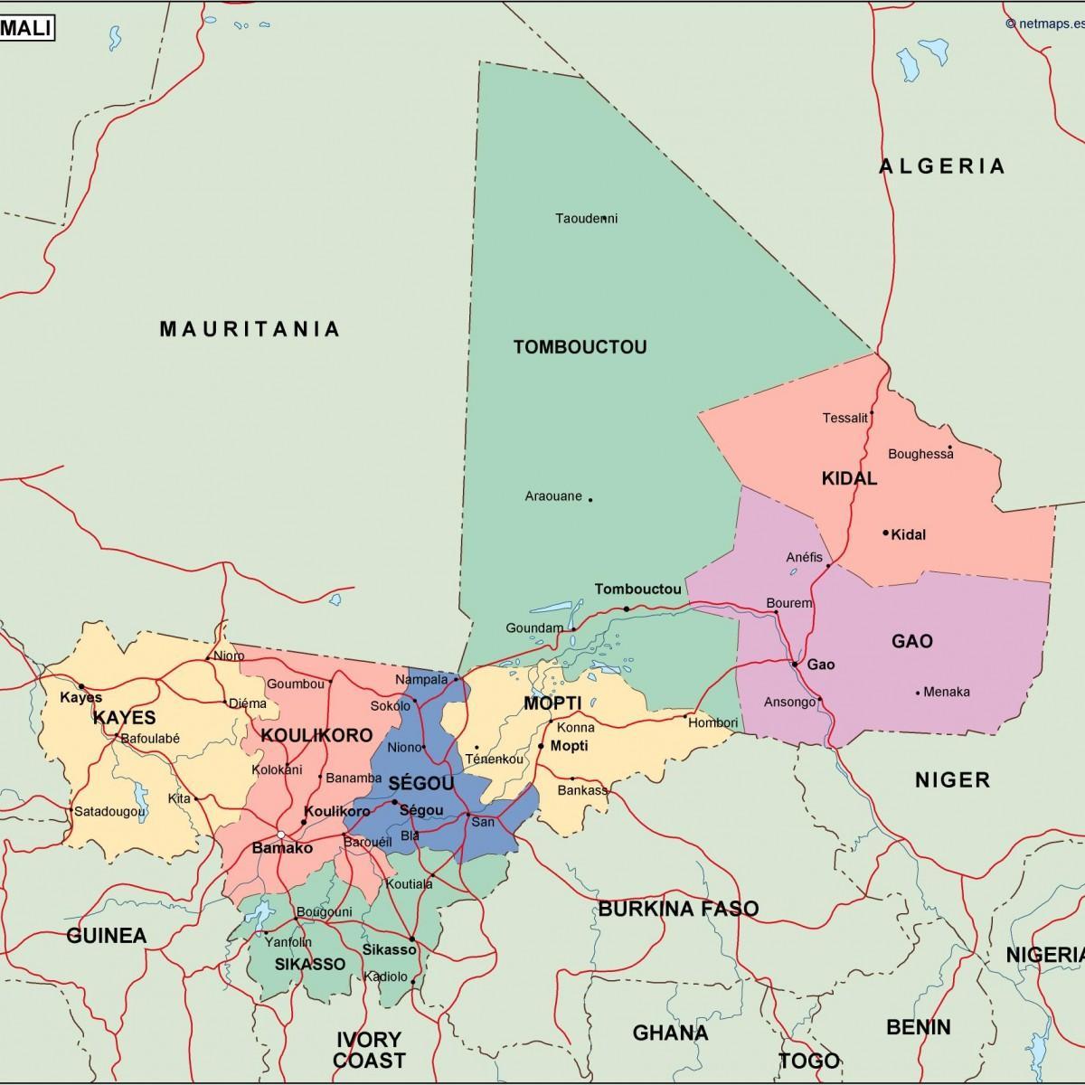 Mapa politického Mali