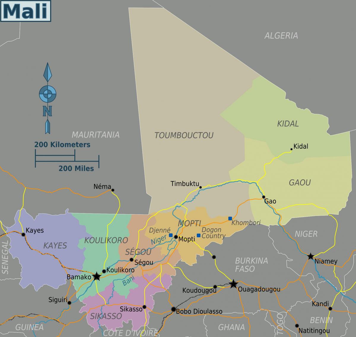 Mapa Mali regionů